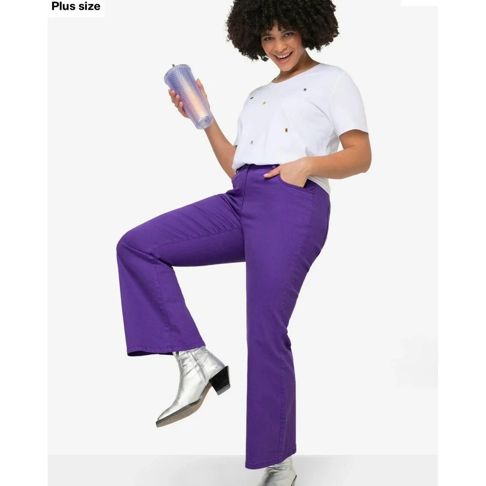 NWT Angel of Style‎ Ulla Popken Purple Flared Jeans Plus 26W High Rise X123